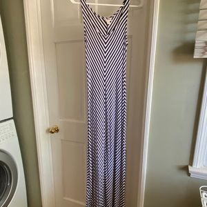 Navy and white chevron maxi dress